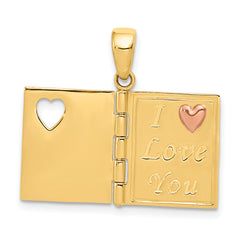14K Two-Tone Gold Sweetheart Book Charm with 3D Movable Design