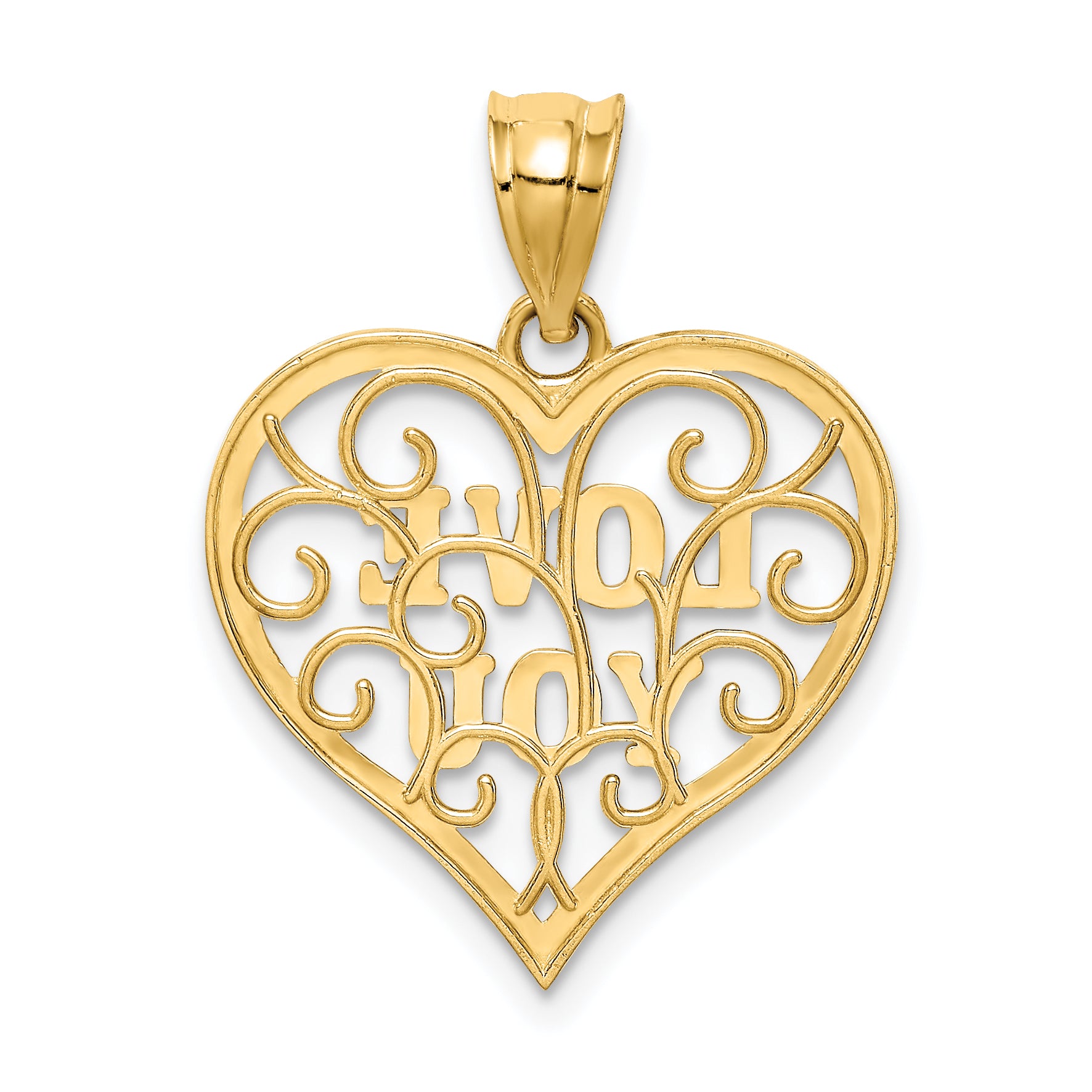 14K Gold and White Rhodium Filigree Love Pendant  Polished, Vintage Inspired