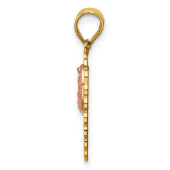 14K Two-Tone Gold Guadalupe Pendant with Polished Finish  Elegant and Textured Design