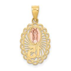 14K Two-Tone Gold Guadalupe Pendant with Polished Finish  Elegant and Textured Design
