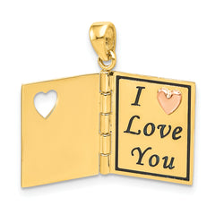 14K Two-Tone Gold Moveable Dearest Mom Book Pendant  Elegant Themed Charm