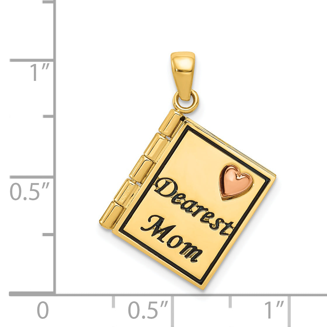 14K Two-Tone Gold Moveable Dearest Mom Book Pendant  Elegant Themed Charm