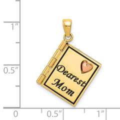 14K Two-Tone Gold Moveable Dearest Mom Book Pendant  Elegant Themed Charm