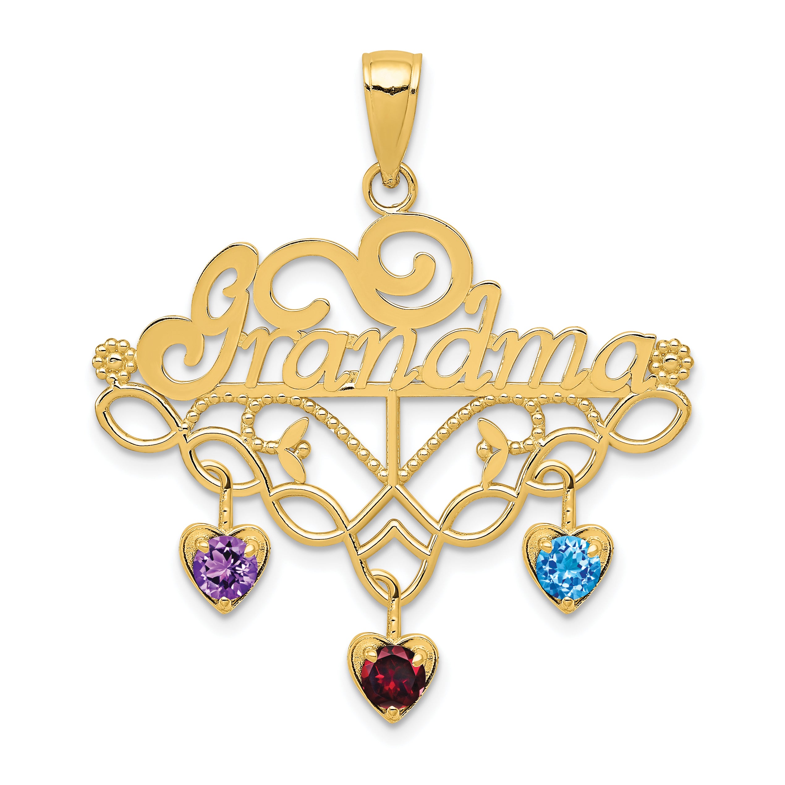 14K Gold Grandma Birthstone Charm Holder Pendant  Solid Cast Design, Gift Ready