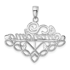 14K White Gold Grandma Birthstone Charm Holder Pendant with Rhodium Finish