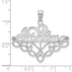 14K White Gold Grandma Birthstone Charm Holder Pendant with Rhodium Finish