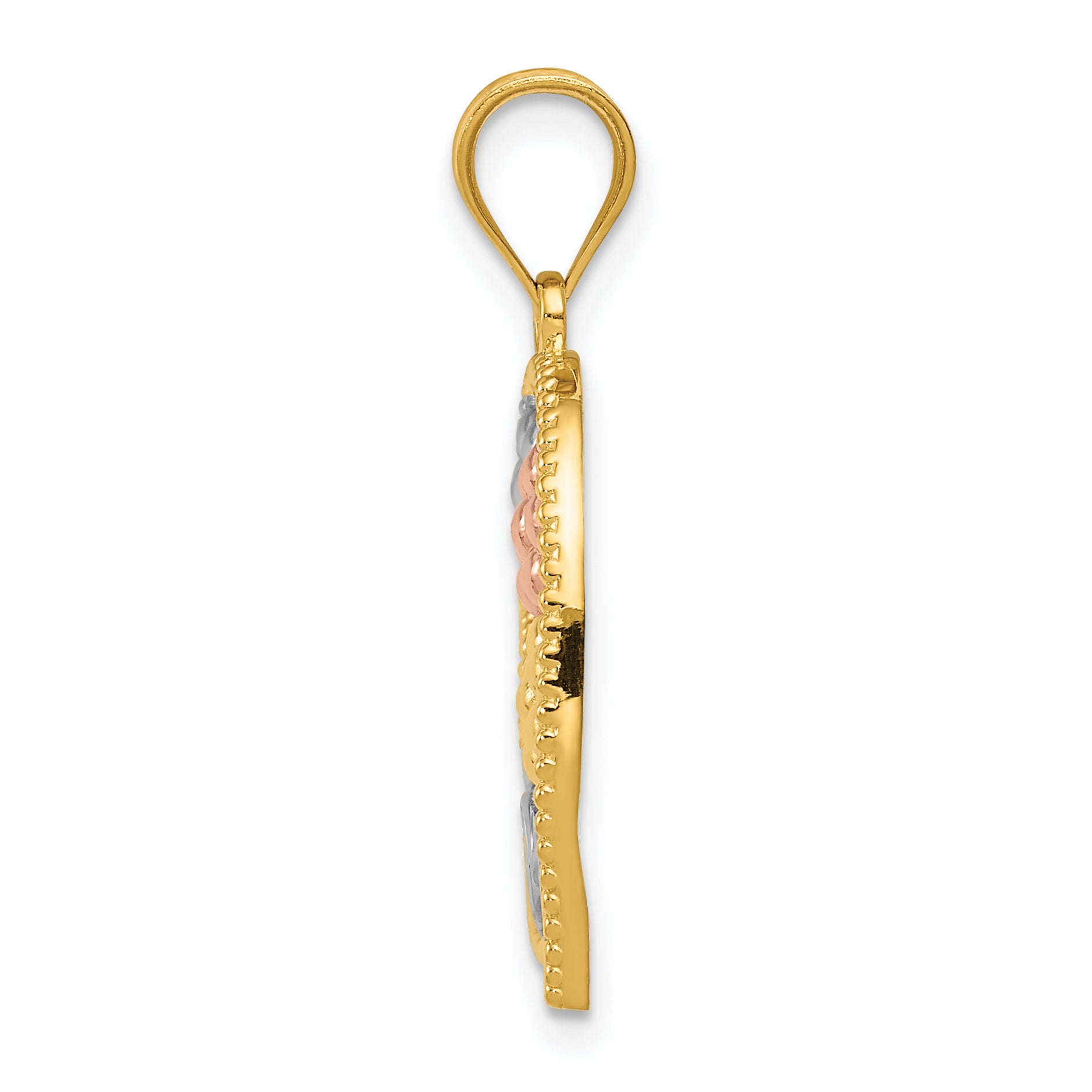 14K Tricolor Gold MOM & Flowers Pendant with Polished Finish