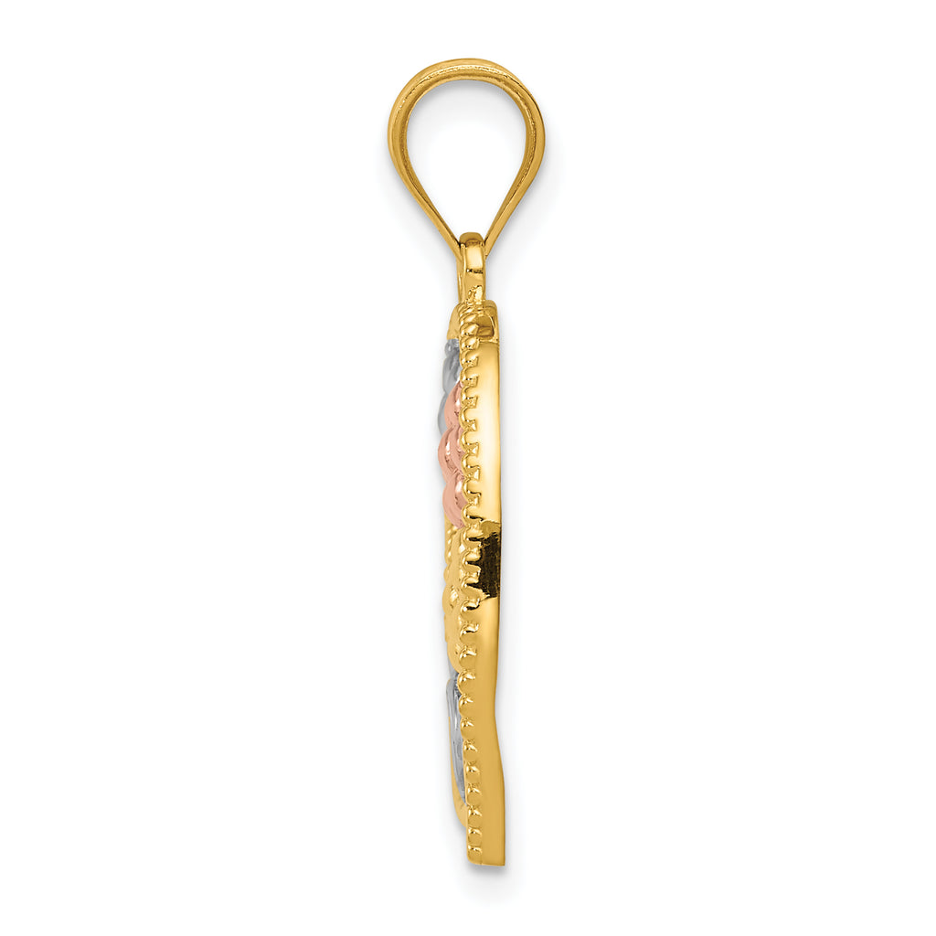 14K Tricolor Gold MOM & Flowers Pendant with Polished Finish