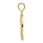 14K Tricolor Gold MOM & Flowers Pendant with Polished Finish