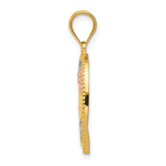 14K Tricolor Gold MOM & Flowers Pendant with Polished Finish