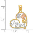 14K Tricolor Gold MOM & Flowers Pendant with Polished Finish