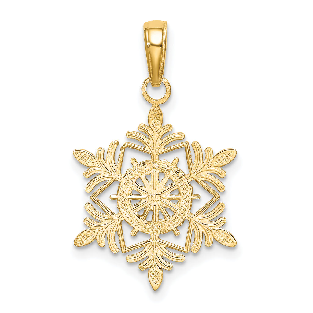 14K Gold Snowflake Pendant with Textured Back, Solid Cast Design