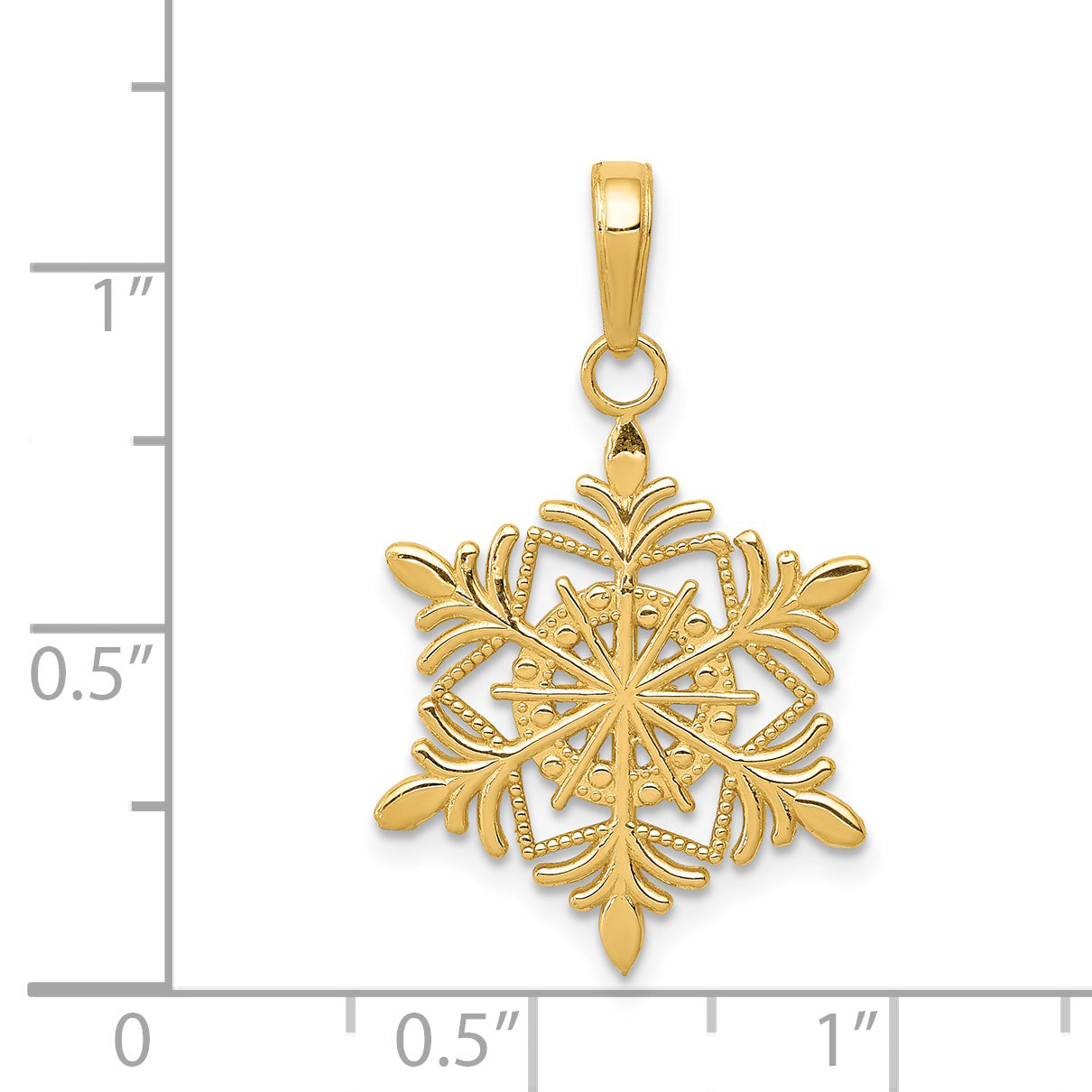 14K Gold Snowflake Pendant with Textured Back, Solid Cast Design