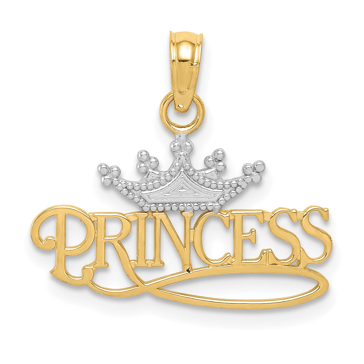 14k w/Rhodium Polished PRINCESS with Crown Pendant Main image