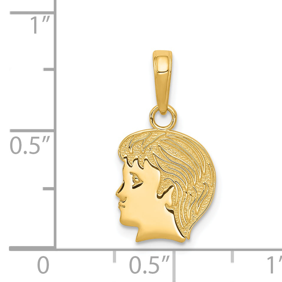 14K Gold Boy Charm Pendant with Textured Back  Solid & Elegant Design