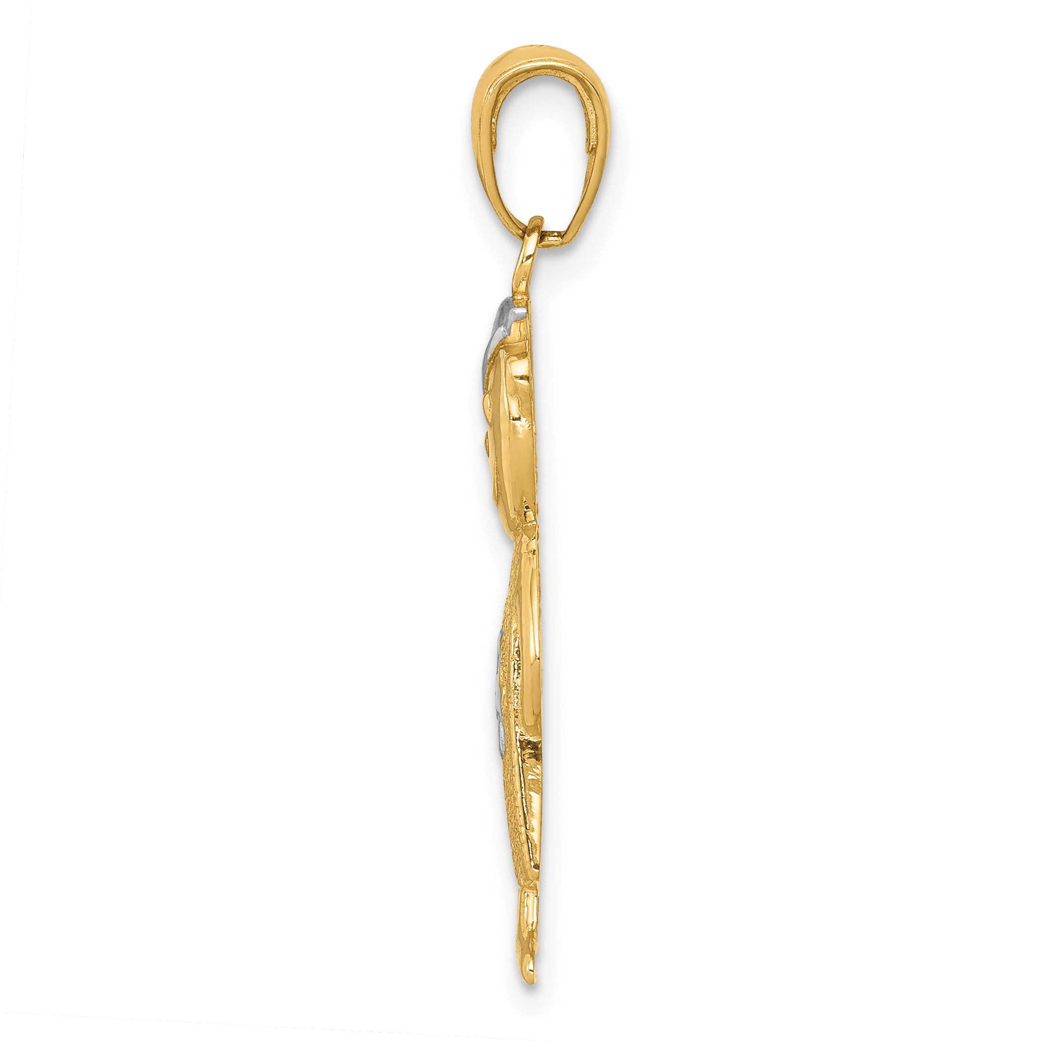 14K Gold and Rhodium Boy Pendant with Textured Back and Solid Design Secondary image