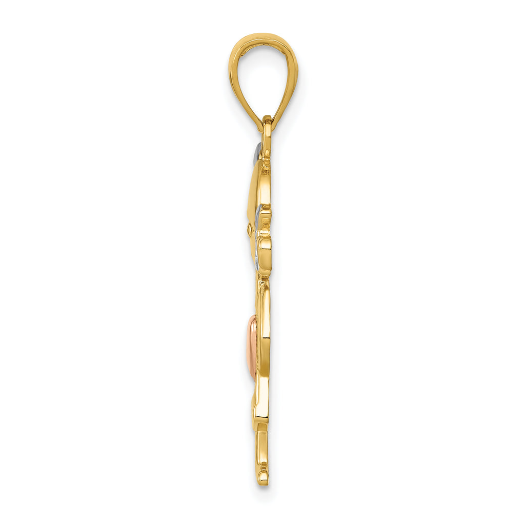 14K Two-Tone Gold Girl Pendant with Rhodium Accents  Elegant & Textured Design