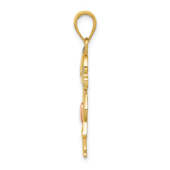 14K Two-Tone Gold Girl Pendant with Rhodium Accents  Elegant & Textured Design