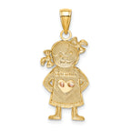 14K Two-Tone Gold Girl Pendant with Rhodium Accents  Elegant & Textured Design