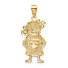 14K Two-Tone Gold Girl Pendant with Rhodium Accents  Elegant & Textured Design