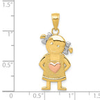 14K Two-Tone Gold Girl Pendant with Rhodium Accents  Elegant & Textured Design
