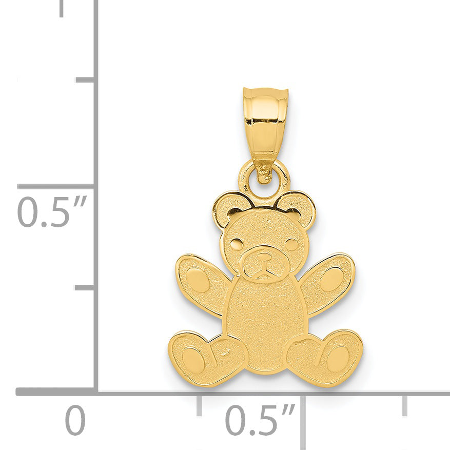 14K Gold Teddy Bear Pendant with Textured Back Solid, Casted Design
