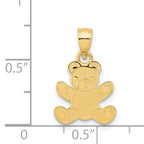 14K Gold Teddy Bear Pendant with Textured Back Solid, Casted Design