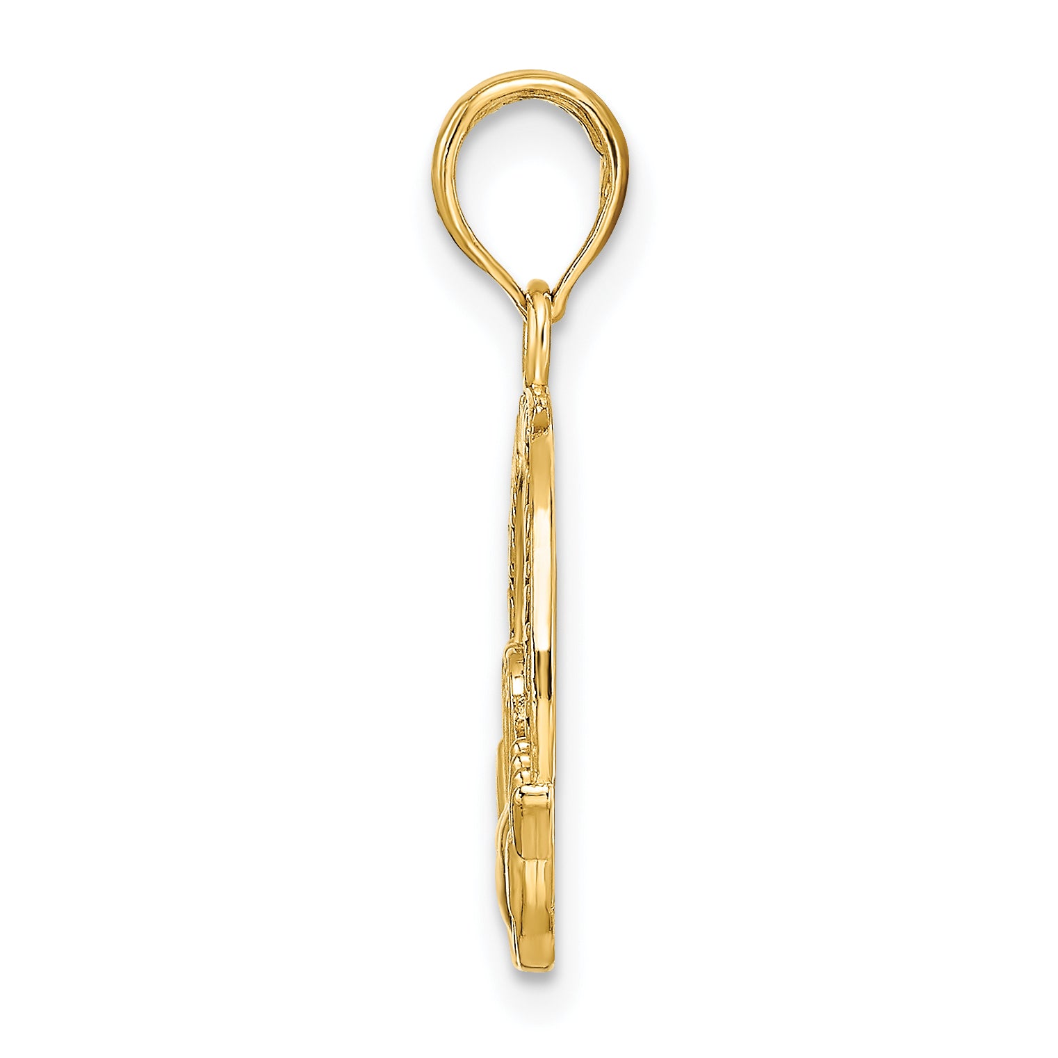 14K Gold Satin Diamond-Cut Claddagh Pendant with Flat Back Timeless Irish Symbol