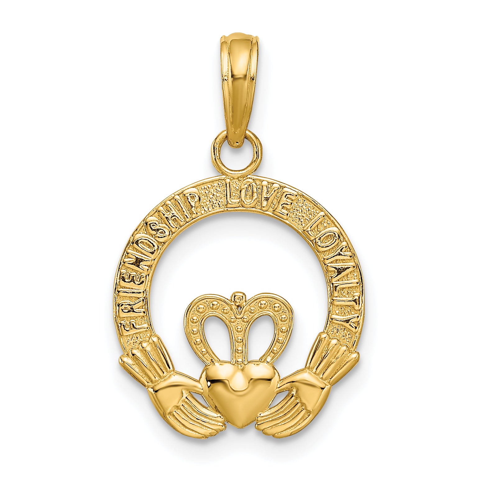 14k Satin Diamond-cut Flat-Backed Claddagh Pendant Main image