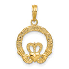 14k Satin Diamond-cut Flat-Backed Claddagh Pendant