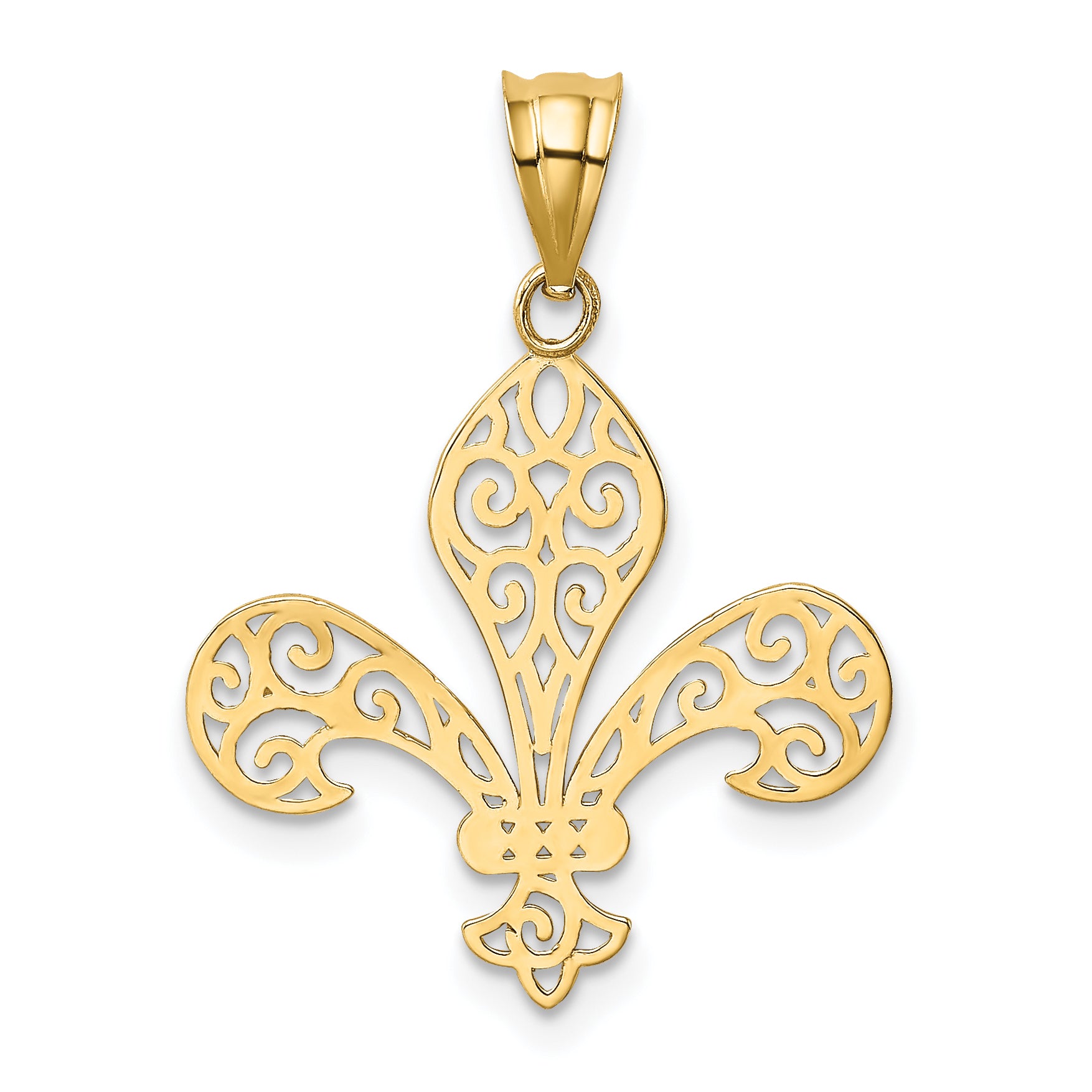 14K Gold Filigree Fleur de Lis Pendant with Polished Finish