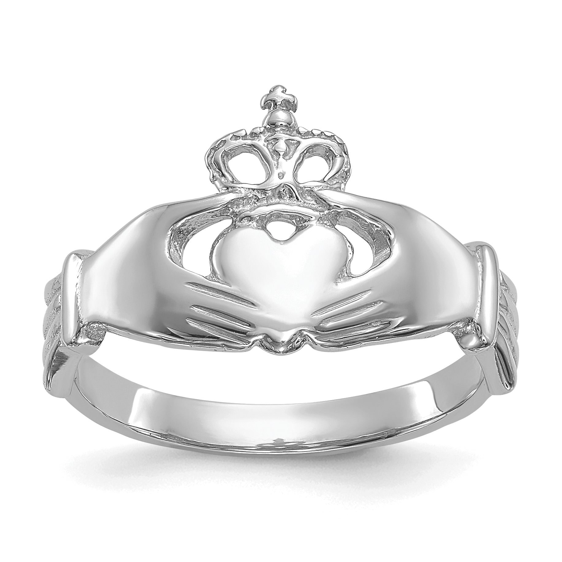 14k White Gold Polished Claddagh Ring Main image