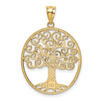 14K Gold Rhodium Tree of Life Pendant with Filigree Design