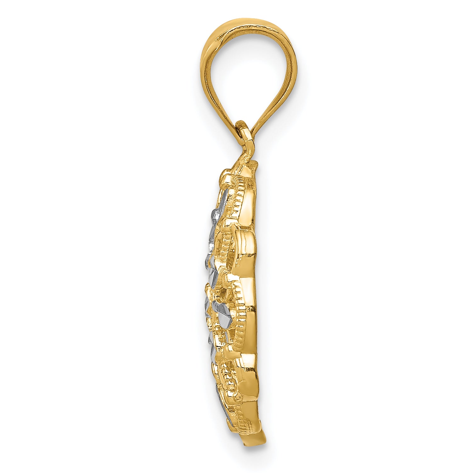 14K Gold and Rhodium Diamond-Cut Filigree Pendant  Elegant and Polished Design Secondary image