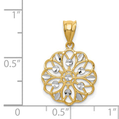 14K w/Rhodium Diamond-Cut Round Pendant