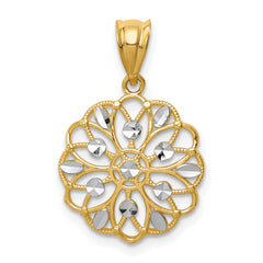 14K w/Rhodium Diamond-Cut Round Pendant