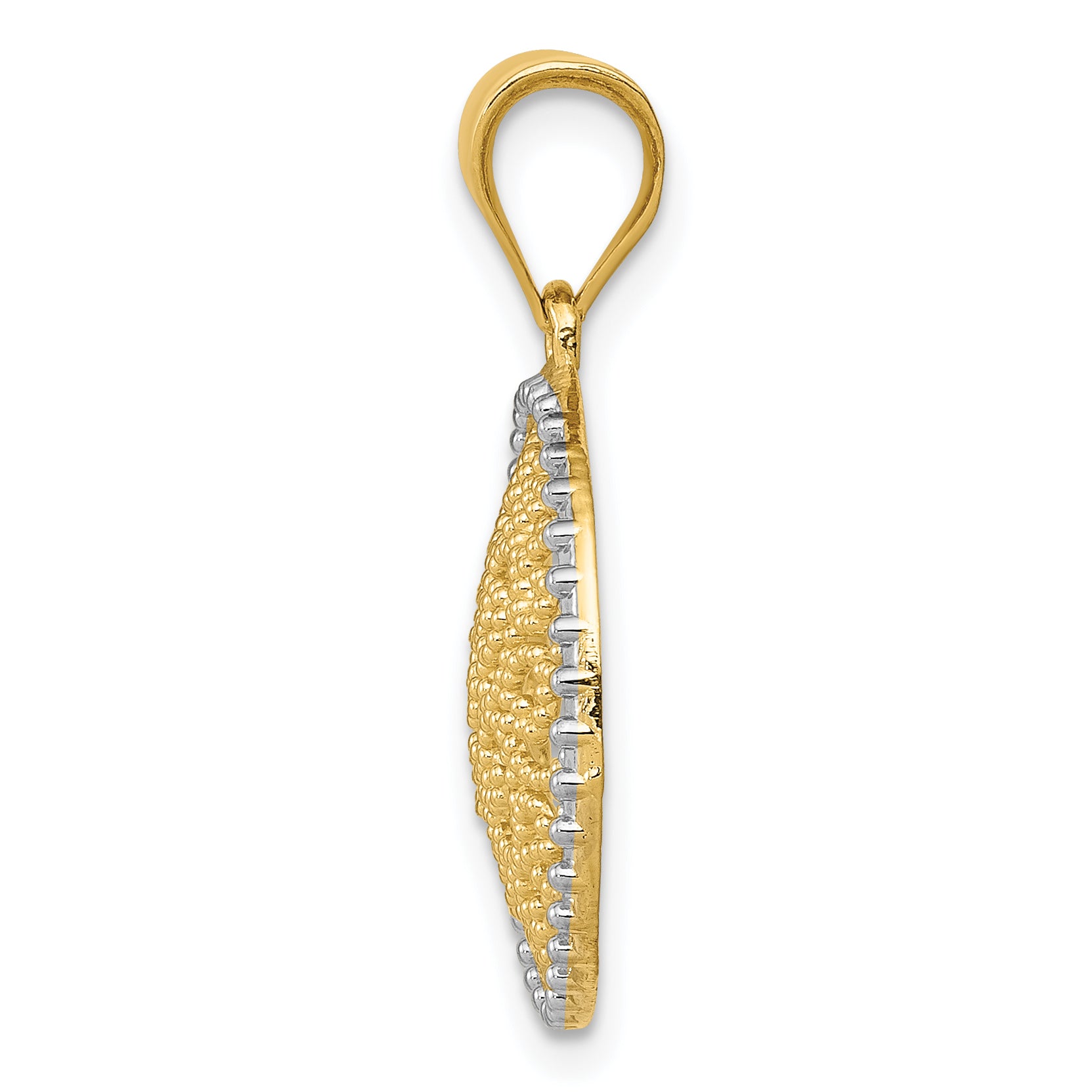 14K Gold Filigree Circle Pendant with Rhodium Accents  Elegant and Polished Design