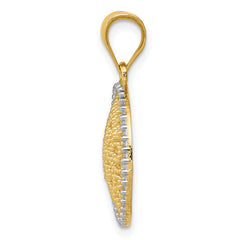 14K Gold Filigree Circle Pendant with Rhodium Accents  Elegant and Polished Design