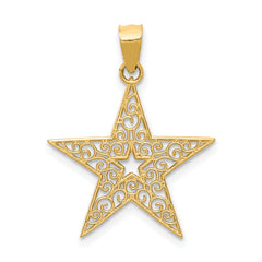 14K Gold Filigree Star Pendant with Polished Finish  Elegant and Timeless Design