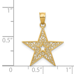 14K Gold Filigree Star Pendant with Polished Finish  Elegant and Timeless Design