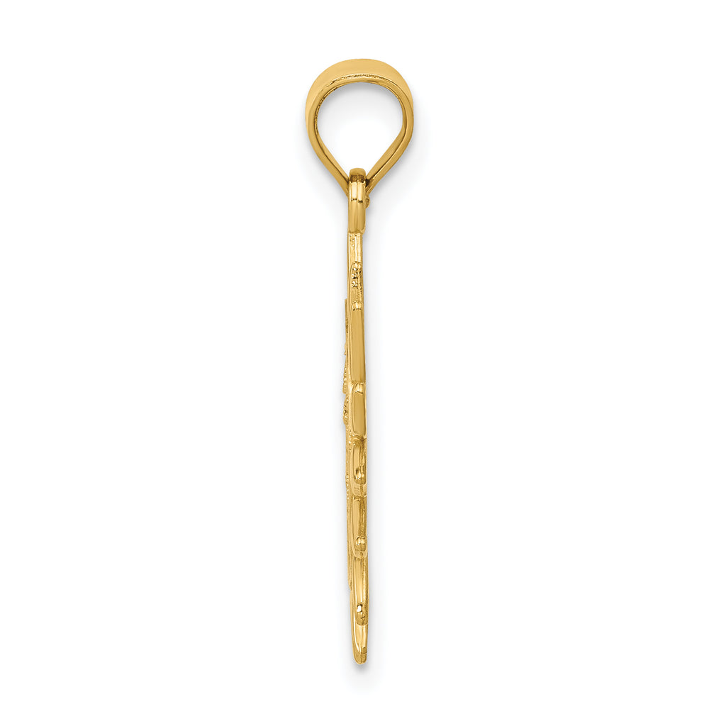 14K Gold Polished Filigree Sun Pendant with Textured Design by Sophia Jewelers