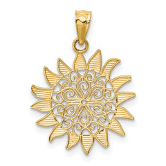 14K Gold Polished Filigree Sun Pendant with Textured Design by Sophia Jewelers