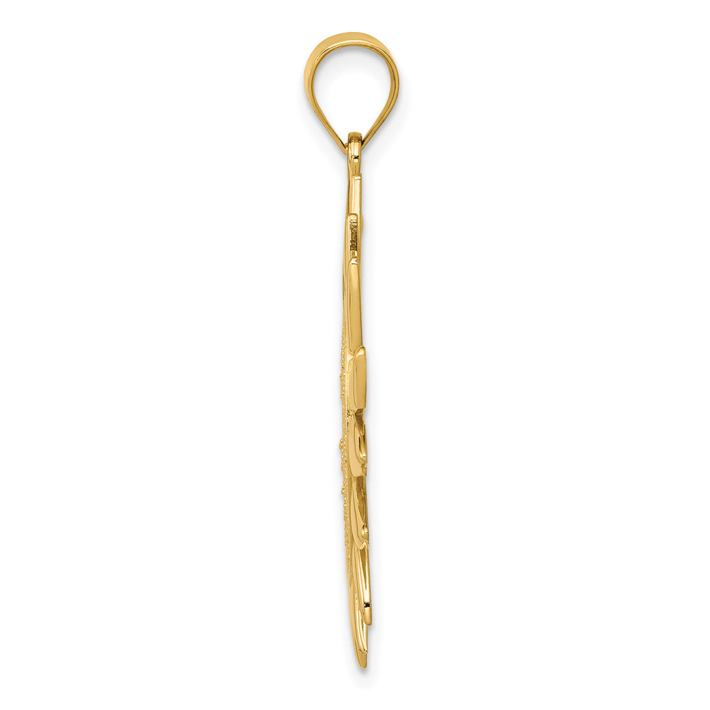 14K Gold Filigree Sun Pendant with Polished Finish Elegant and Detailed Design