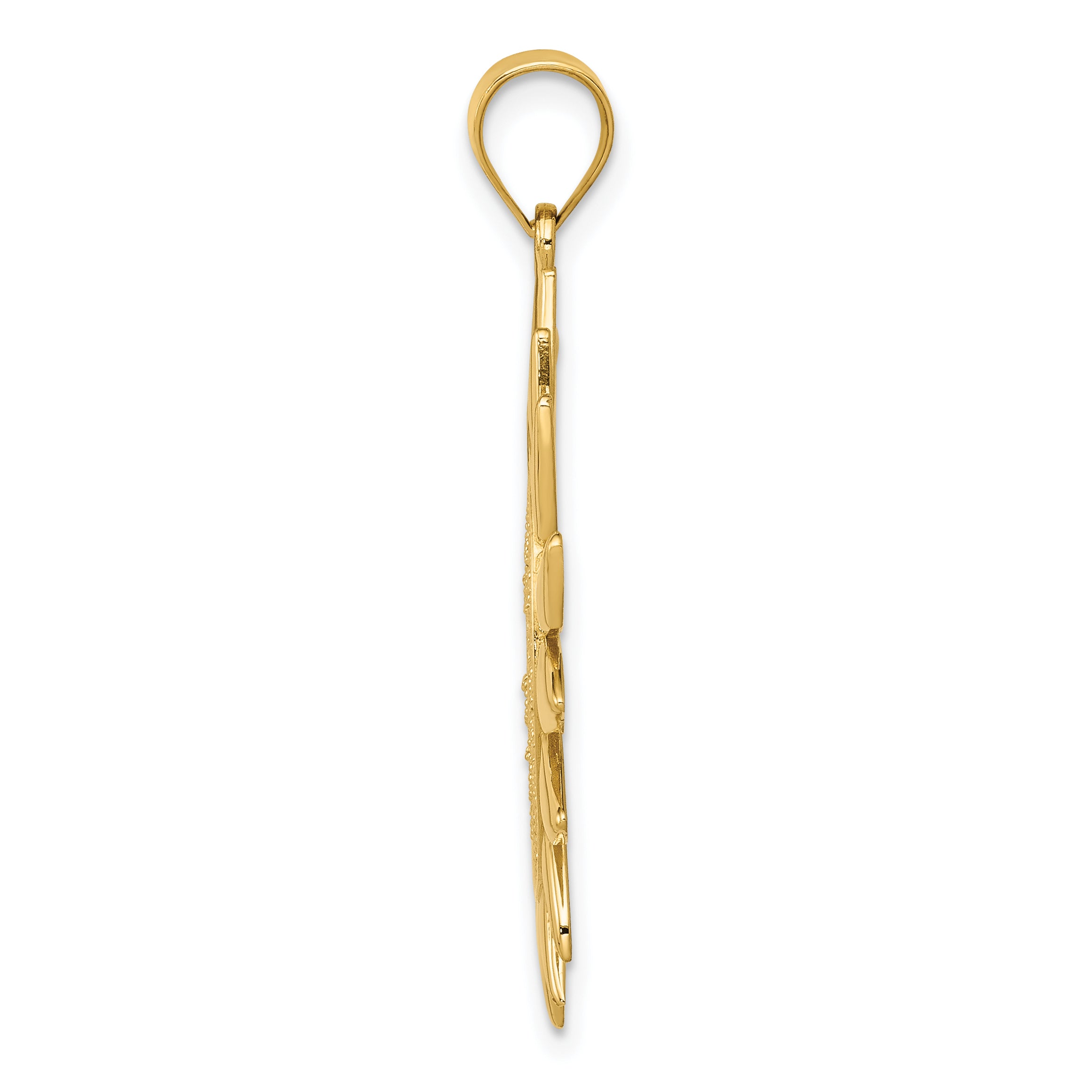 14K Gold Filigree Sun Pendant with Polished Finish Elegant and Detailed Design