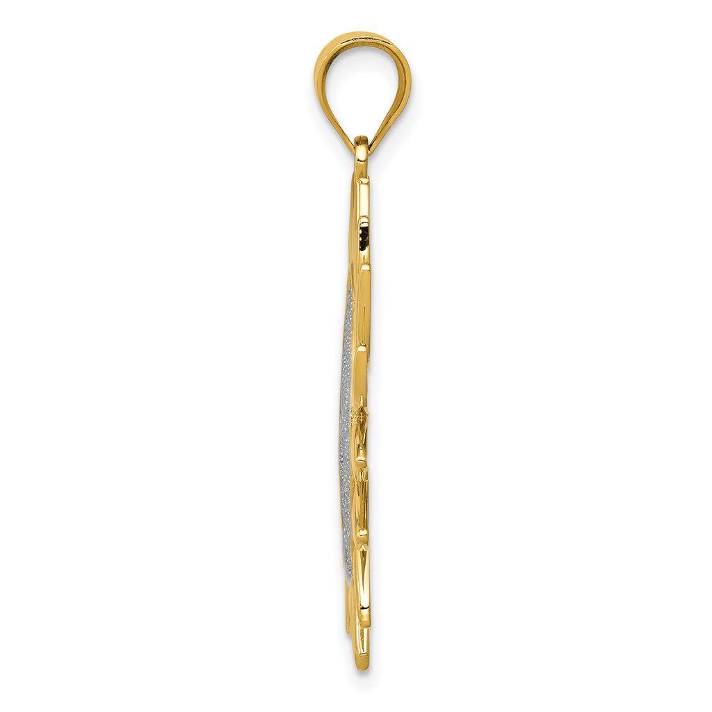 14K Gold Sun Filigree Pendant with Rhodium Accents  Polished, Elegant Design