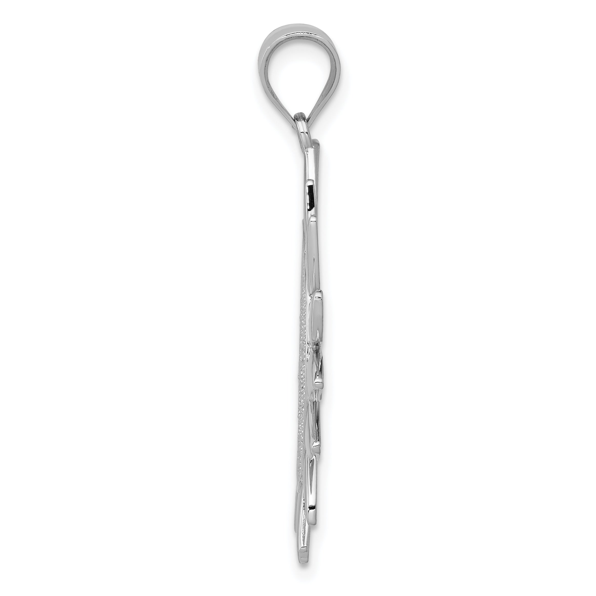 14K White Gold Filigree Sun Pendant with Polished Rhodium Finish