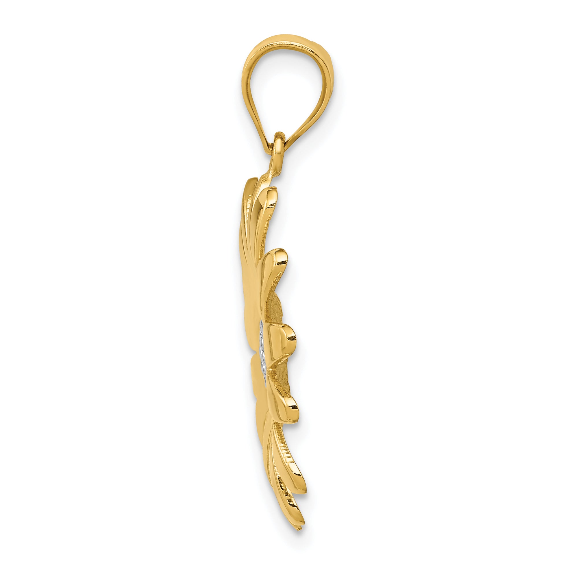 14K Yellow Gold Sunflower Pendant with Rhodium Accents and Polished Finish