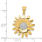 14K Yellow Gold Sunflower Pendant with Rhodium Accents and Polished Finish