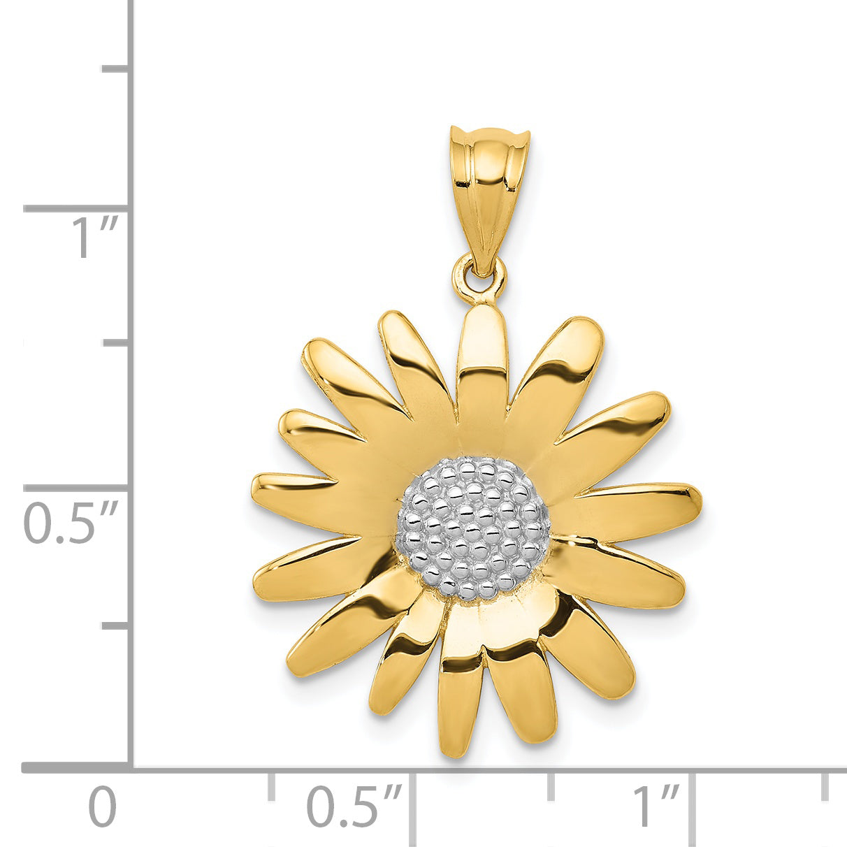 14K Yellow Gold Sunflower Pendant with Rhodium Accents and Polished Finish