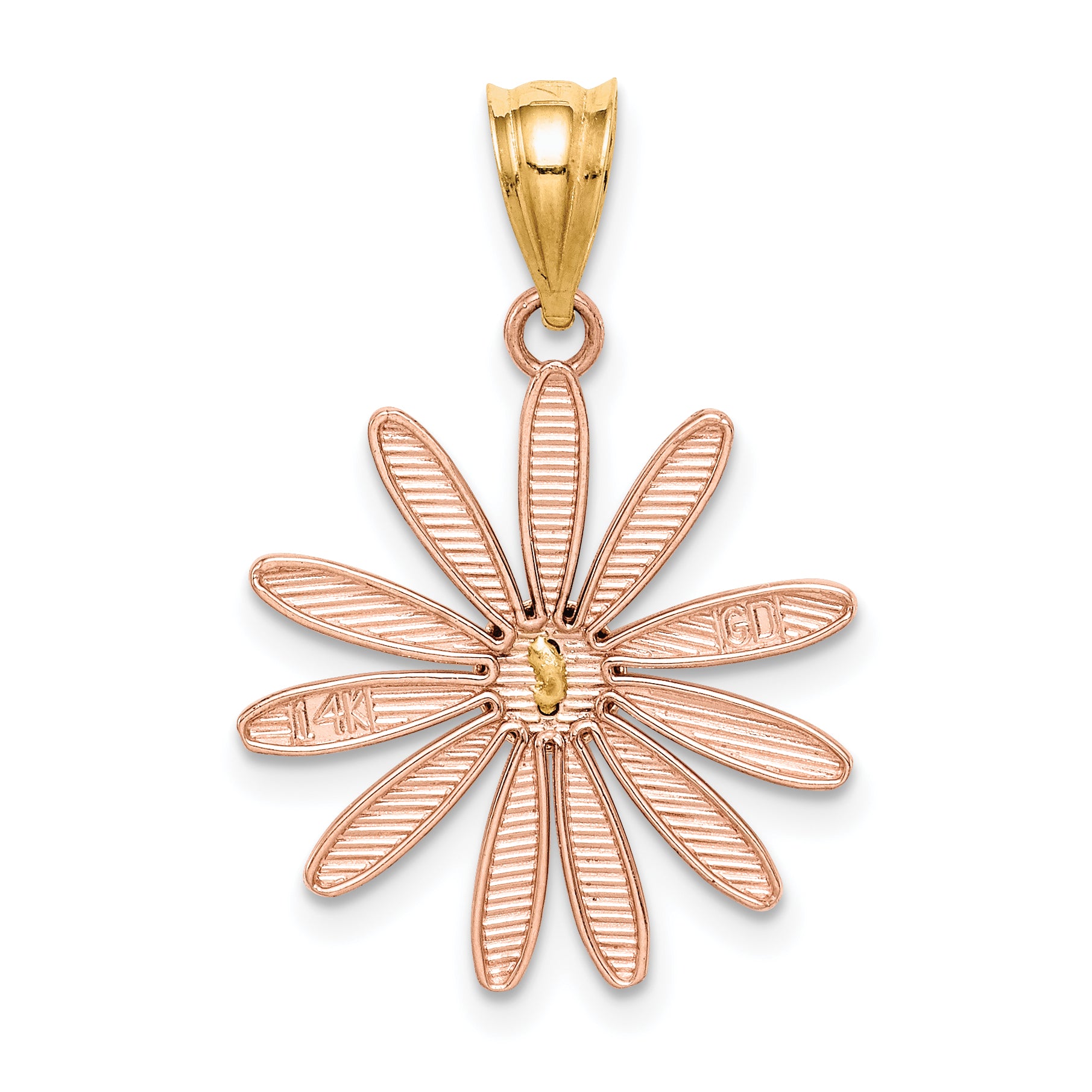 14K Two-Tone Rose and Yellow Gold Daisy Pendant  Solid, Casted, Elegant Design